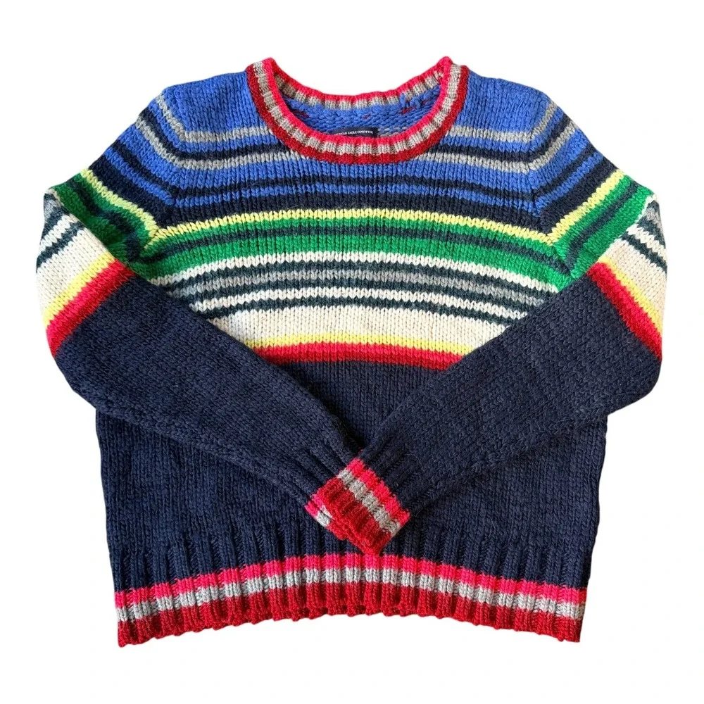 American Eagle Y2K Rainbow Stripe Wool Blend Sweater Womens XL Fitted Retro Knit